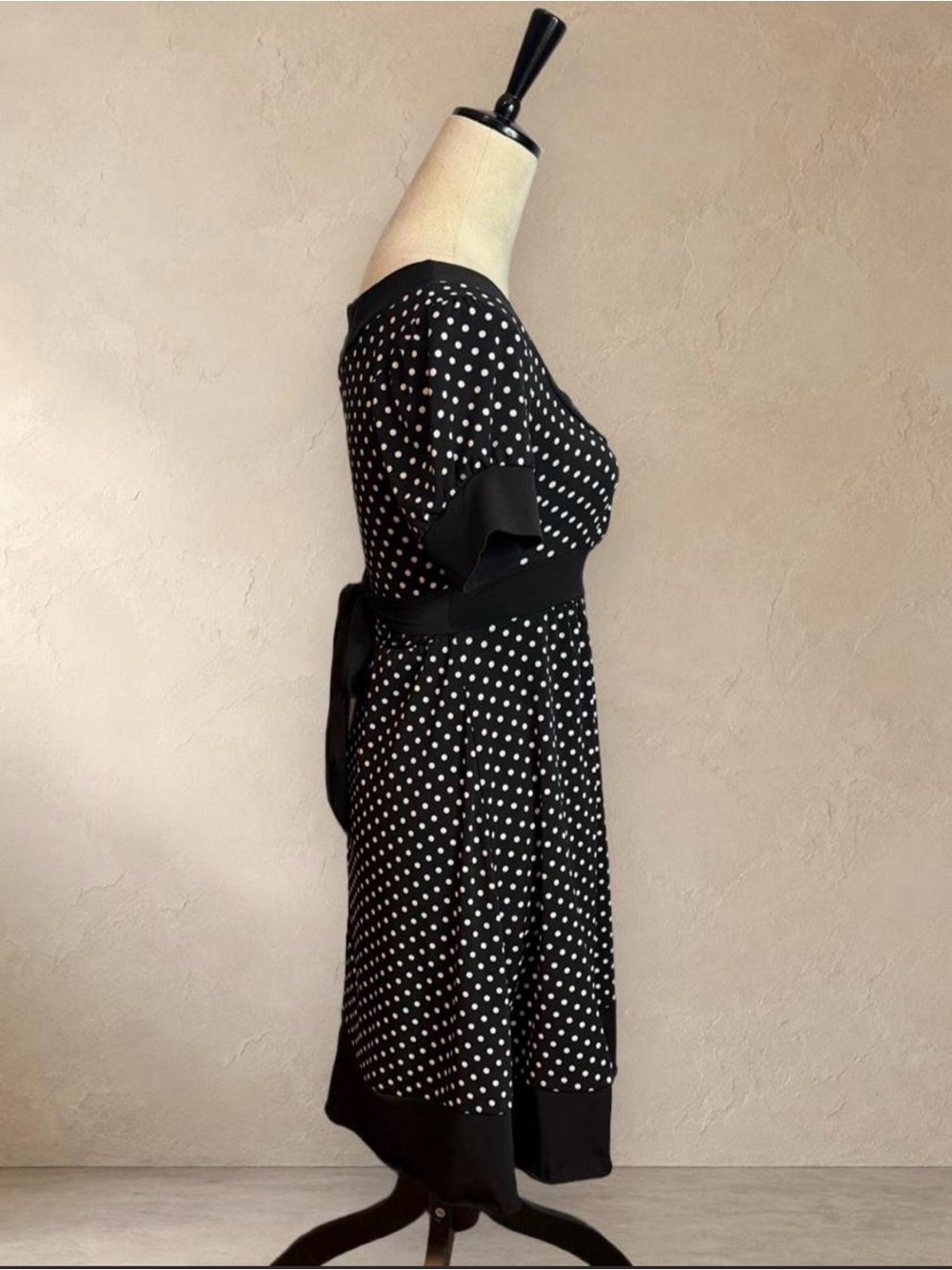 My Michelle Black White Polka Dot Dress S Bow Back Retro Coquette Fit & Flare - Picture 4 of 6